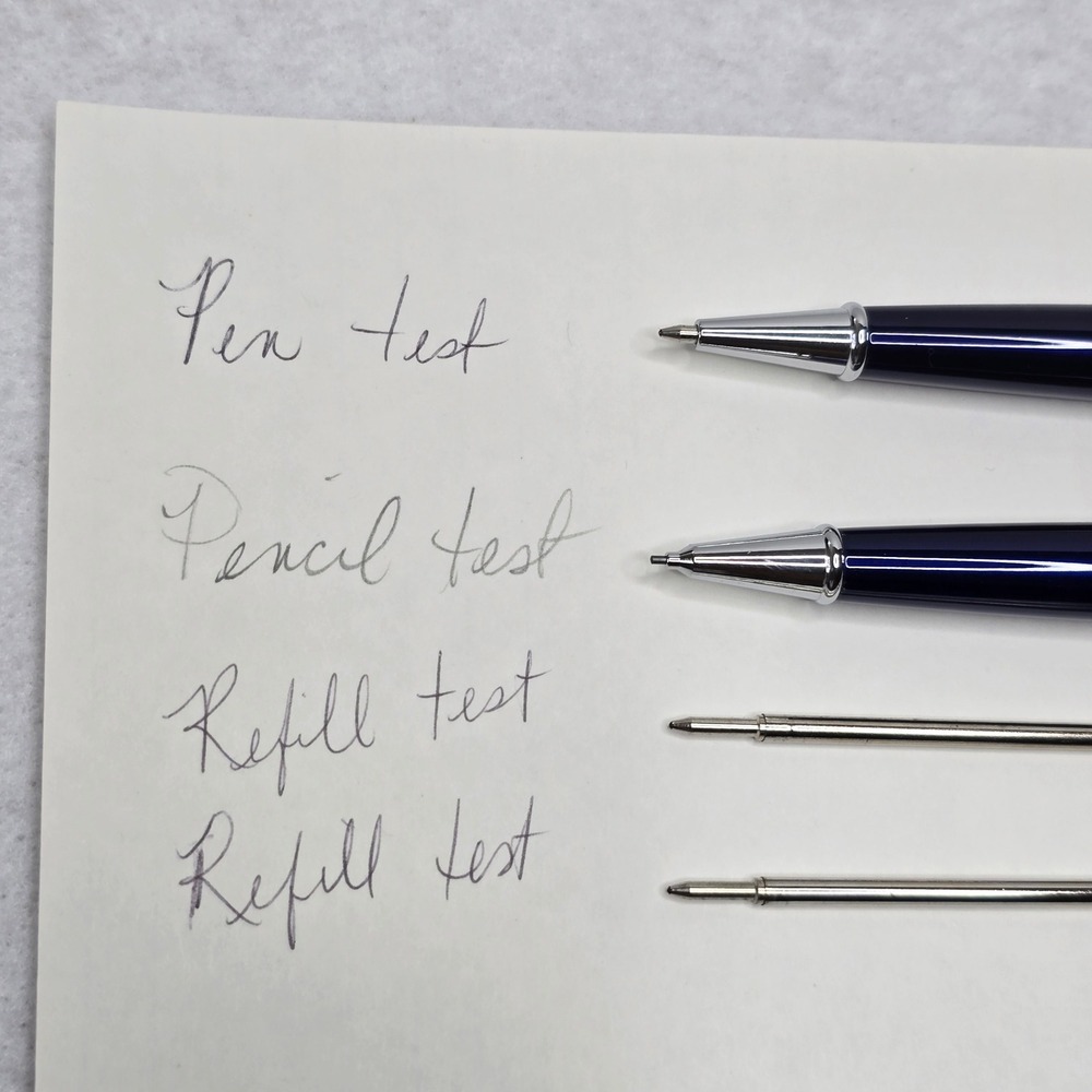 Bill Blass Blue Chrome Ballpoint Pen Mechanical Pencil Set Refills BB0091RF - Picture 5 of 13